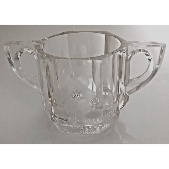 Vintage Glass Crystal ? Sugar Candy Nut Condiment Dish Bowl Double Handle - Picture 1 of 9
